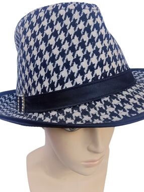 Scala Pronto Houndstooth Black & White Wool Blend Fedora Hat